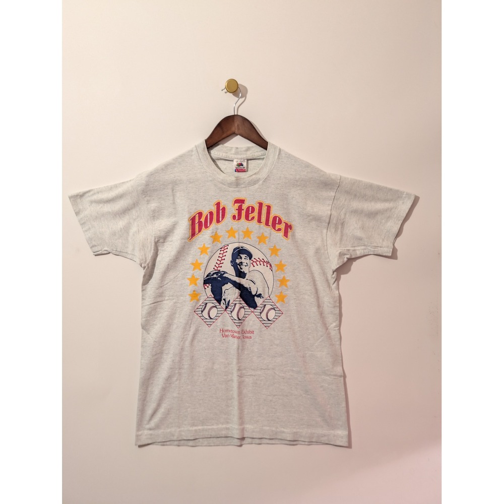 Fruit of the Loom Bob Feller Graphic Tee Mens L Gray Excellent Vintage 90s MLB